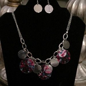 Acrylic Pink, Blue and Silver Tone Set